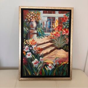 Original Oil Painting Signed Vicky Smith colorful flower garden